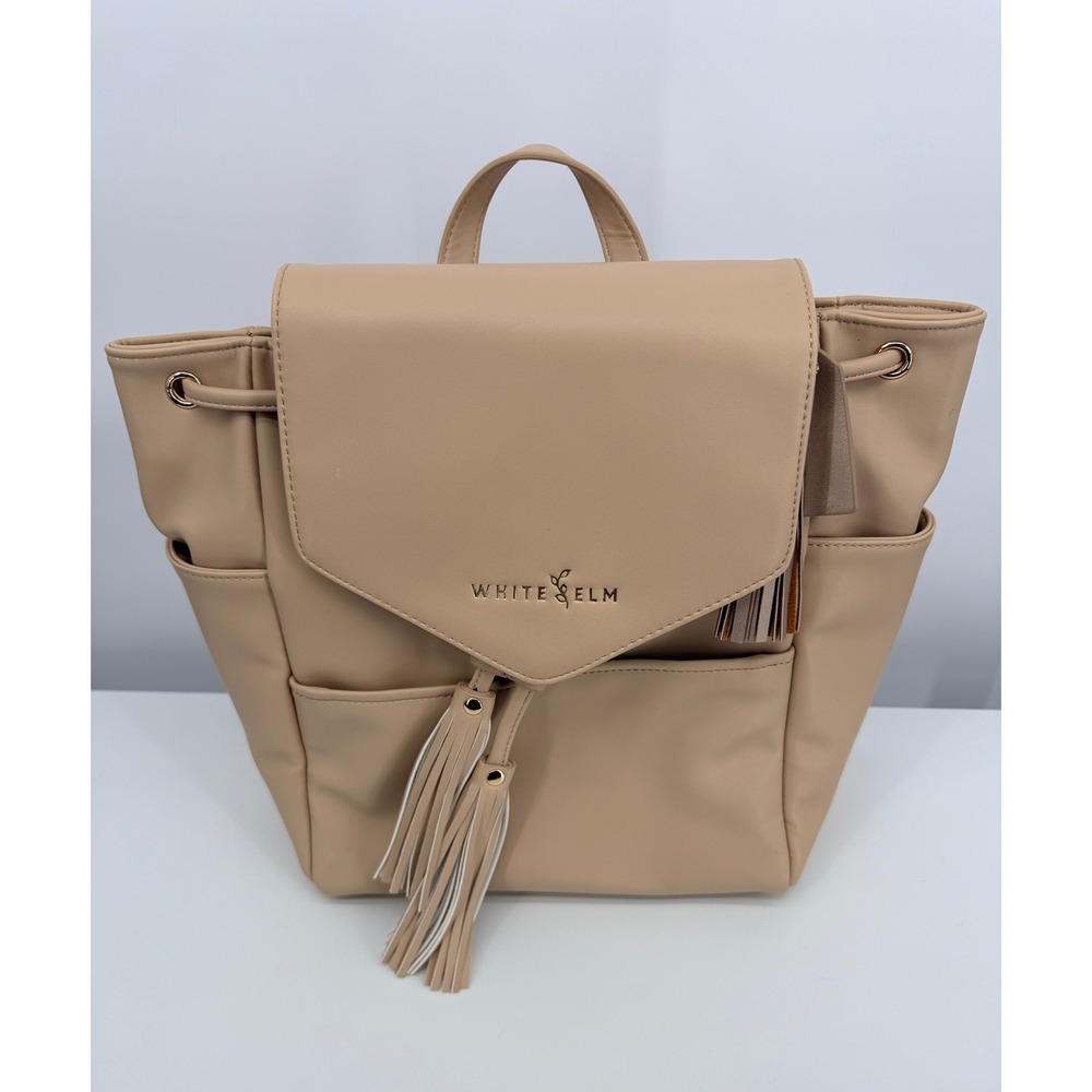 White Elm Ara Convertible Backpack Bag Women Medium Beige Good Tassel Leather